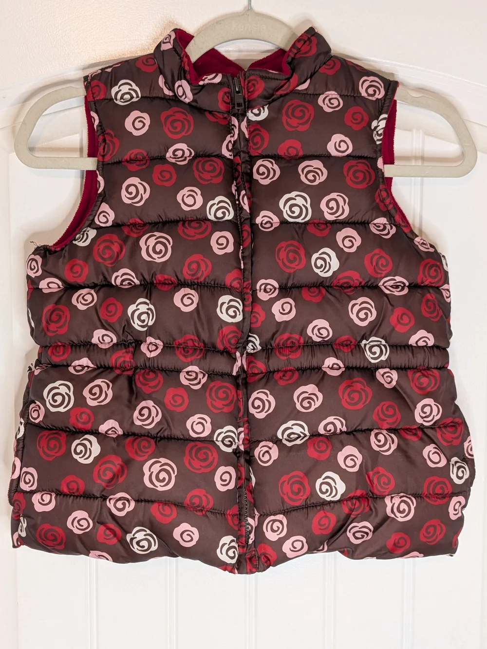 Gymboree Girls Sweet Treats Brown Floral Rose Patterned Fleece Lined Puffer Vest